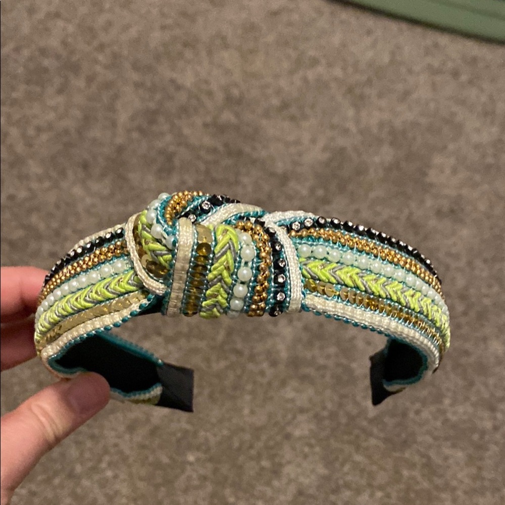 Green and Blue Beaded Hair Accessory with Knotted Bow